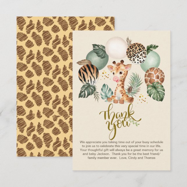 Cute Baby Giraffe Safari Animal Print Beige Tack Kort (Fram/baksida)