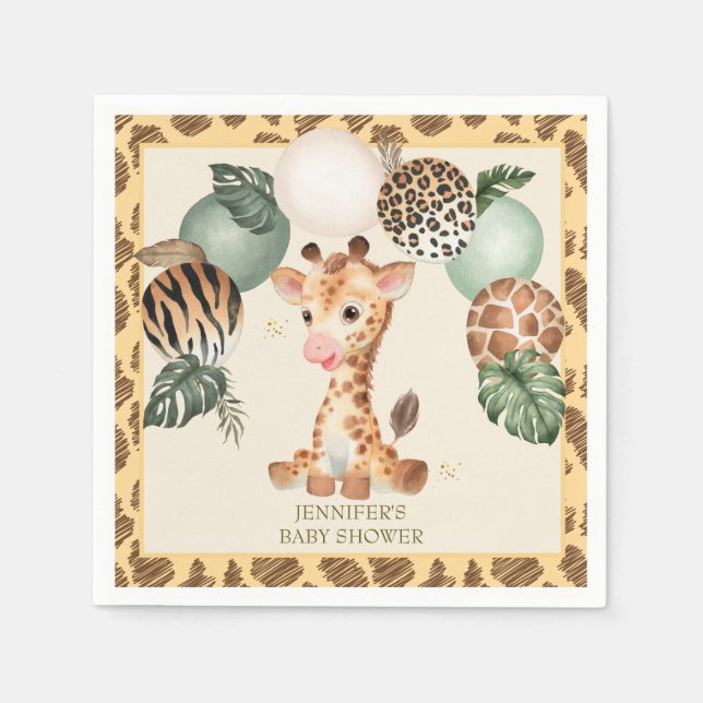 Cute Baby Giraffe Safari Animal Print Pappersservett (Framsidan)