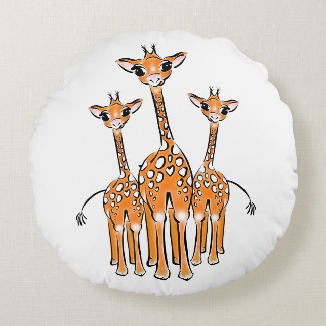 Cute Baby Giraffe, safari-djur Round Pillow Rund Kudde (Framsidan)