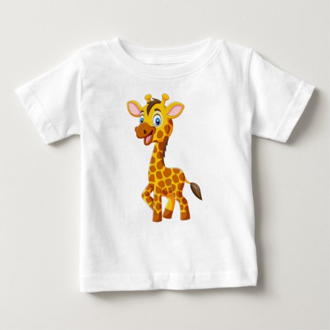 Cute Baby Giraffe Smiling Tecknad T Shirt (Framsida)