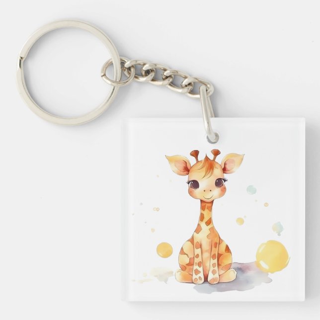 Cute Baby Giraffe Square Acrylic Keychain (Framsidan)