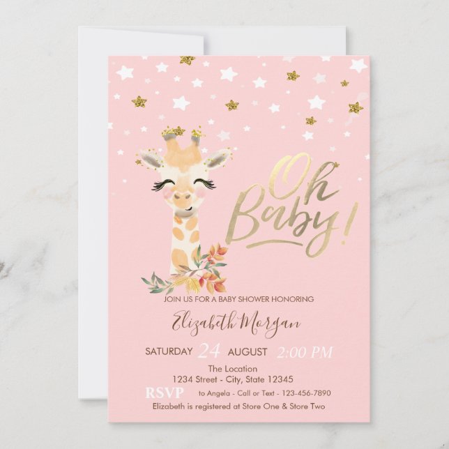 Cute Baby Giraffe Stars Baby Shower Inbjudningar (Framsida)