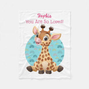 Cute Baby Giraffe Tecknad, Barnets Namn och budska Fleecefilt