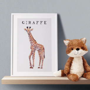 Cute Baby Giraffe Teckning Kids Poster