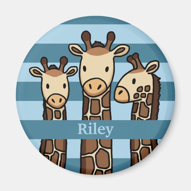 Cute Baby Giraffe Trio, lägg till barnets Namn Magnet (Framsidan)