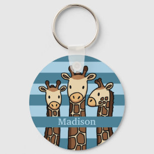 Cute Baby Giraffe Trio, lägg till barns Namn Nyckelring