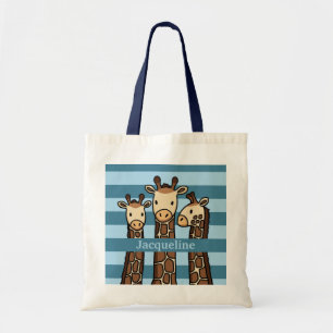 Cute Baby Giraffe Trio, lägg till barns Namn Tygkasse