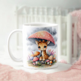 Cute Baby Giraffe under Mushroom Umbrella Kaffemugg
