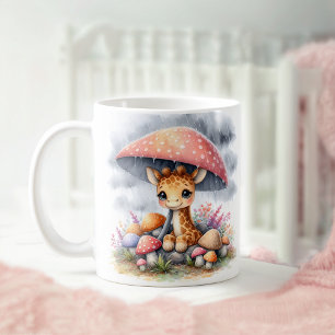 Cute Baby Giraffe under Mushroom Umbrella Kaffemugg