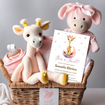 Cute Baby Giraffe Watercolor Girl Baby Shower