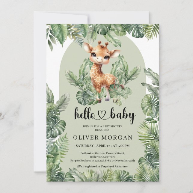 Cute baby Giraffe Watercolor tropiy Inbjudningar (Framsida)