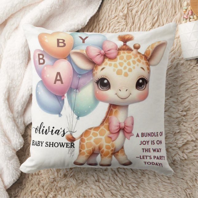 Cute Baby Giraffe with Balloons Baby Shower Kudde (Filt)