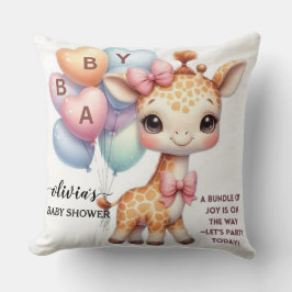 Cute Baby Giraffe with Balloons Baby Shower Kudde
