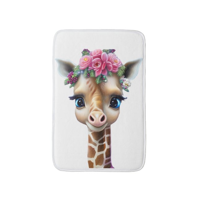 Cute Baby Giraffe with Flowers and Holly Badrumsmatta (Framsidan (Vertikal))