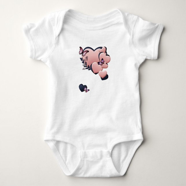 Cute Baby Girl Bodysuit with Pink Teddy Bear  T Shirt (Framsida)