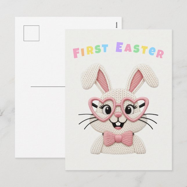 Cute Baby Girl Boy First Easter Bunny Helg Vykort (Fram/baksida)