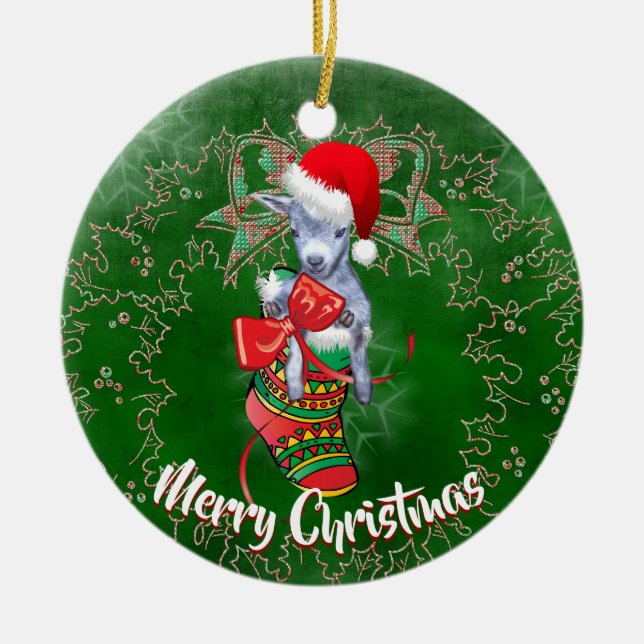 Cute Baby Goat i Stocking jul Ornament (Framsidan)