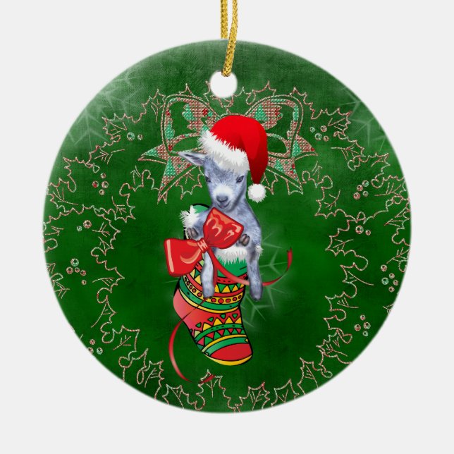 Cute Baby Goat i Stocking jul Ornament (Framsidan)