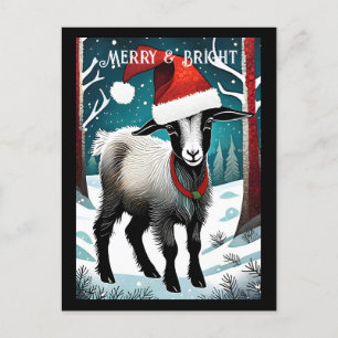 Cute Baby Goat Kid Forest Santa Animal jul Vykort
