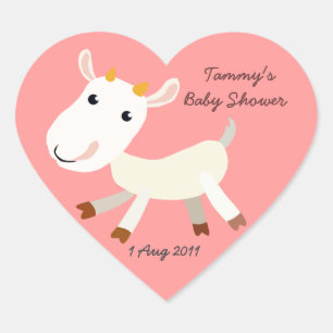 Cute Baby Goat Kid Heart Baby Shower-etikett Hjärtformat Klistermärke