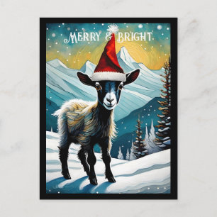 Cute Baby Goat Kid Santa Animal jul Vykort