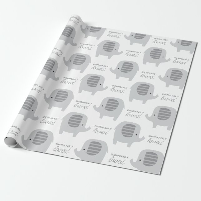 Cute Baby Grått Elephants Wrapping Papper Presentpapper (Utrullad)