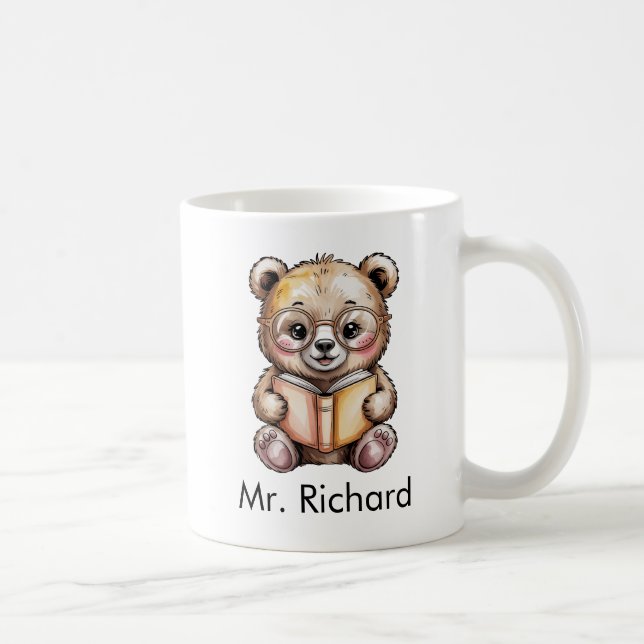 Cute Baby Grizzly Bear Reading a Book Custom Kaffemugg (Höger)