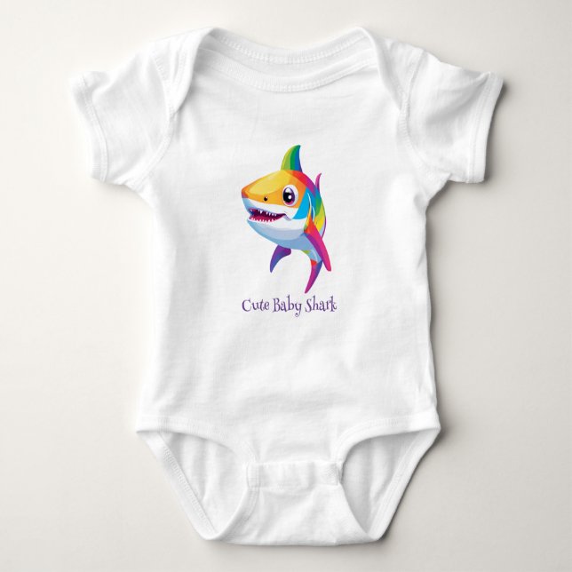 Cute baby-haj, regnbåge, färglösa barn t shirt (Framsida)