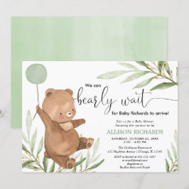 Cute baby har en grön könsneutral dusch i guld inbjudningar
