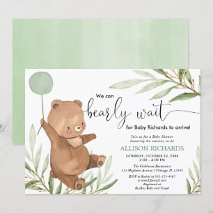 Cute baby har en grön könsneutral dusch i guld inbjudningar