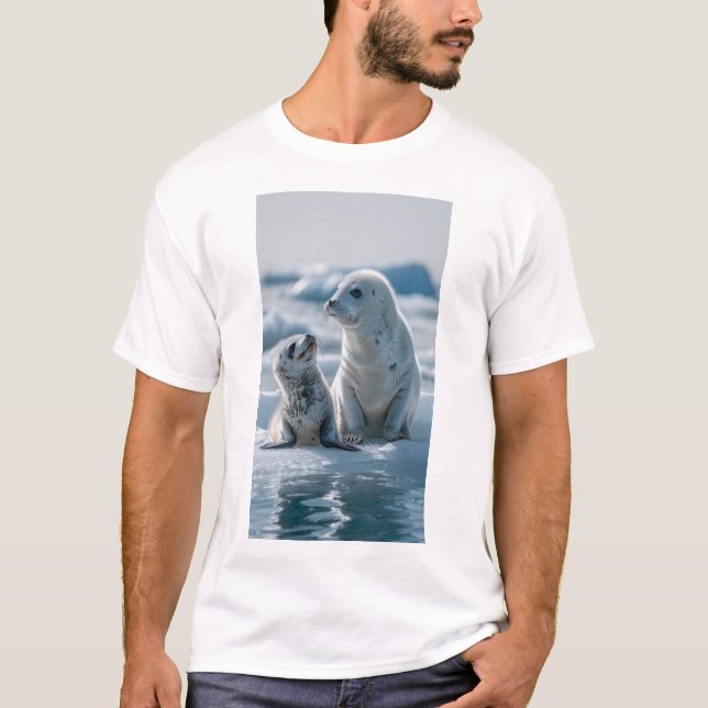 Cute Baby Harp Seal och Mamma Clapping 3D Renderin T Shirt (Framsida)