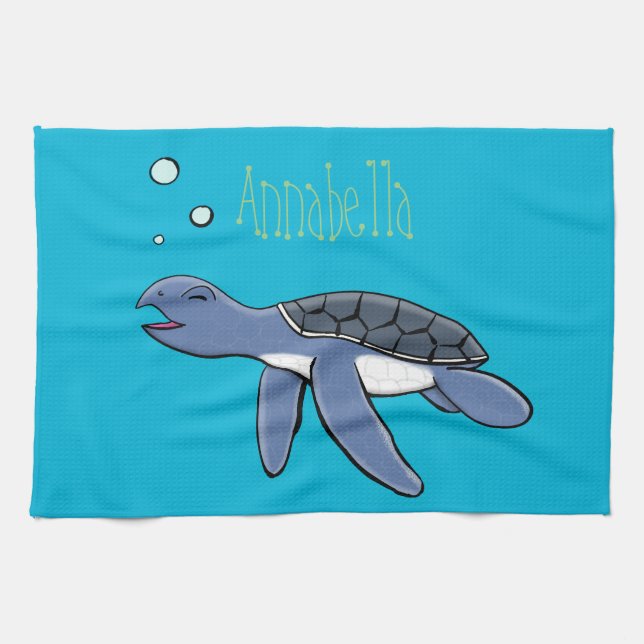 Cute baby havssköldpadda, tecknad kökshandduk (Horisontell)