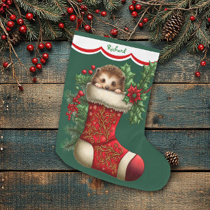Cute Baby Hedgehog Peeking Stor Julstrumpa