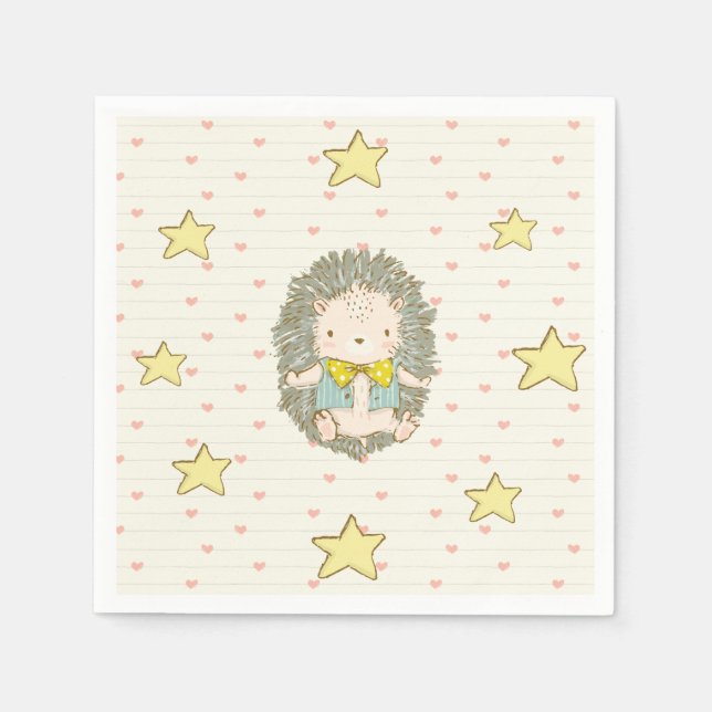 Cute Baby Hedgehog Pojke Shower Sweet Pappersservett (Framsidan)