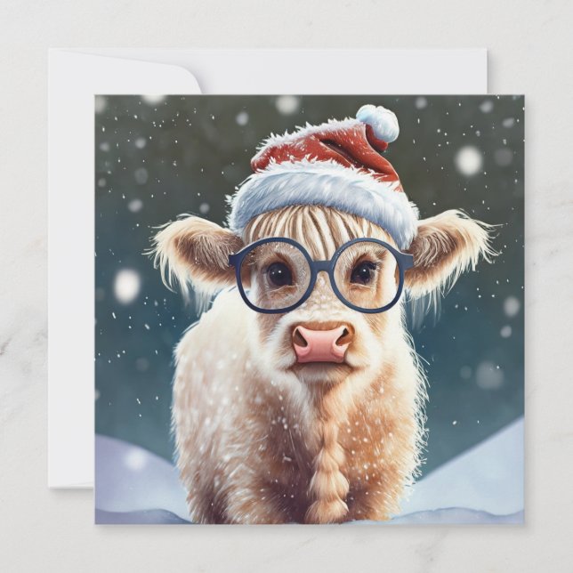 Cute baby Highland Cow i Snö (Framsida)