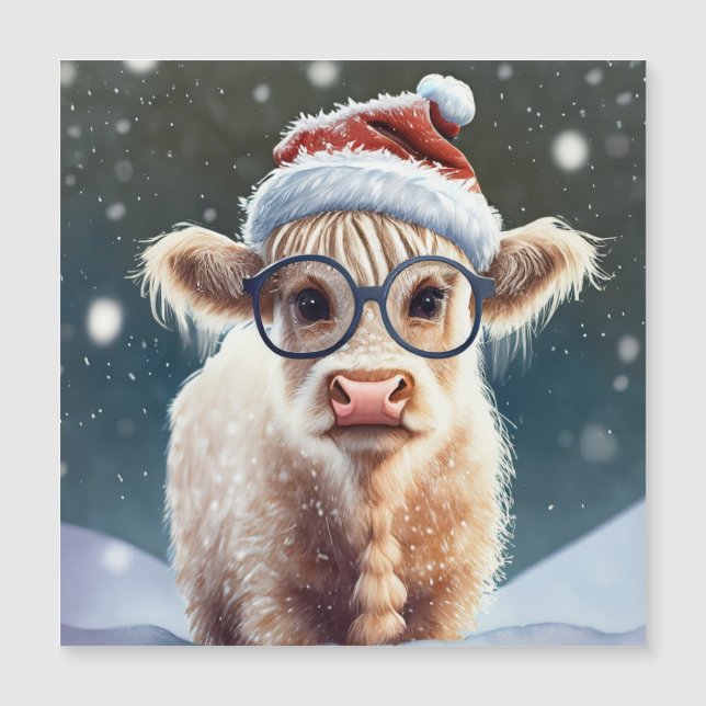 Cute baby Highland Cow i Snö (Framsida)