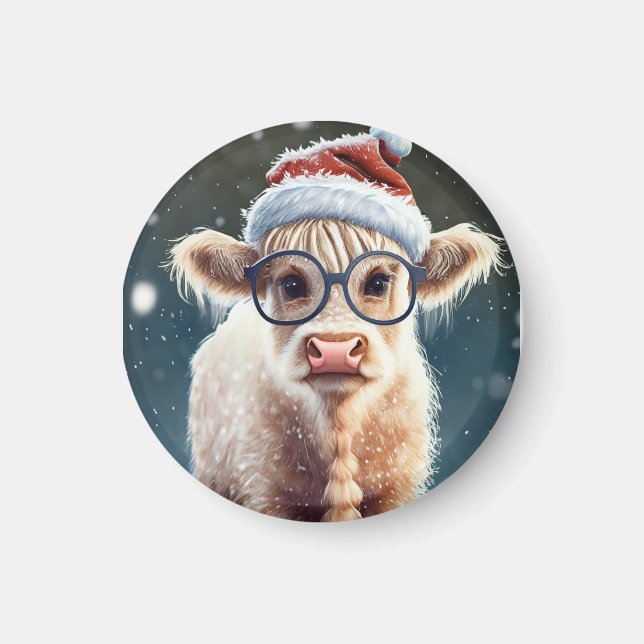 Cute baby Highland Cow i Snö Magnet (Framsidan)