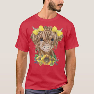 Cute Baby Highland Cow med solblommor Farmer T Shirt