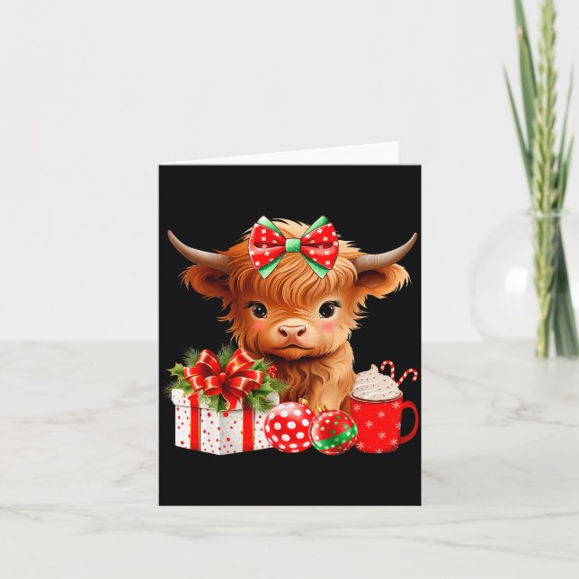 Cute Baby Highland Cow Merry Christmas Farmer Cow  Kort (Framsida)
