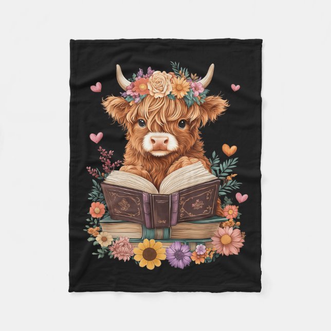 Cute Baby Highland Cow Reading Bok Älskare bokmask Fleecefilt (Framsidan)