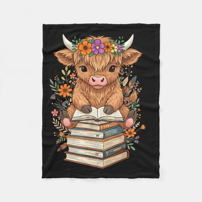 Cute Baby Highland Cow Reading Book Librarian Book Fleecefilt (Framsidan)