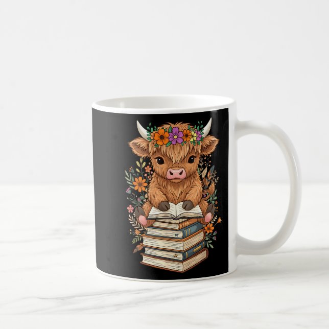Cute Baby Highland Cow Reading Book Librarian Book Kaffemugg (Höger)