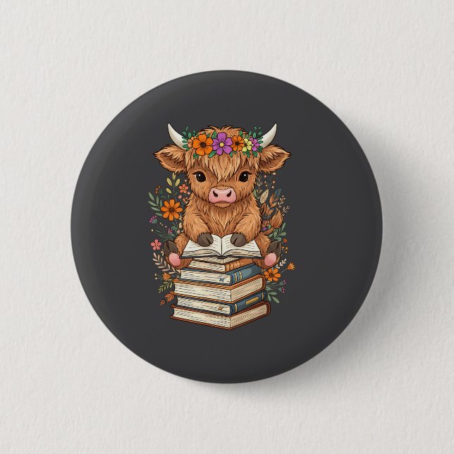 Cute Baby Highland Cow Reading Book Librarian Book Knapp (Framsida)