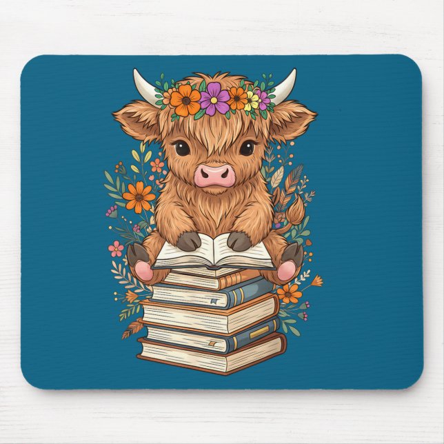 Cute Baby Highland Cow Reading Book Librarian Book Musmatta (Framsidan)