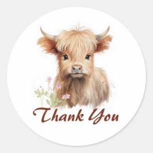 Cute Baby Highland Cow Vår blommor Personlig Runt Klistermärke