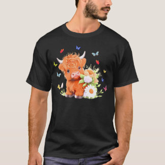 Cute Baby Highland Cow with Flowers Calf Animal Sp T Shirt