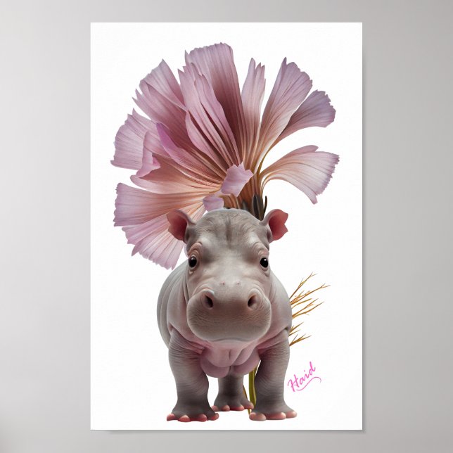 Cute baby Hippo - AI Poster (Framsidan)