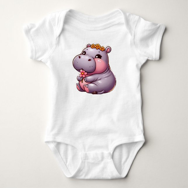 Cute Baby Hippo Baby Bära T Shirt (Framsida)