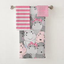 Cute Baby Hippo Bathroom Towel Set