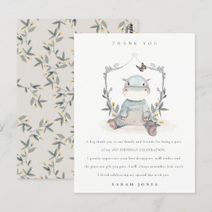 Cute Baby Hippo Foliage any age Birday Tack Vykort